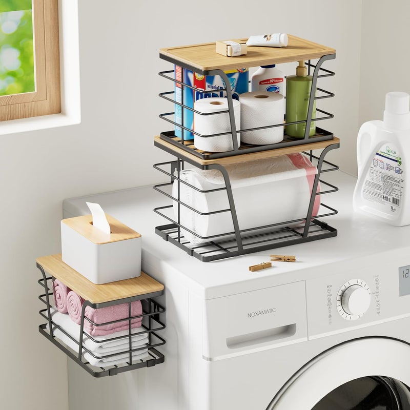 TIDIIABODE Store 3 Pack Stackable Pantry Organizer, Trash Bag Dispenser Under Sink, Kitchen Organization and Storage, Kitchen Counter Organizer, Black - Image 4